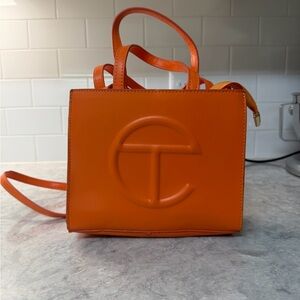 Telfar Small Crossbody Shopping Bag Orange Purse Strap Nice Designer Zip Color
